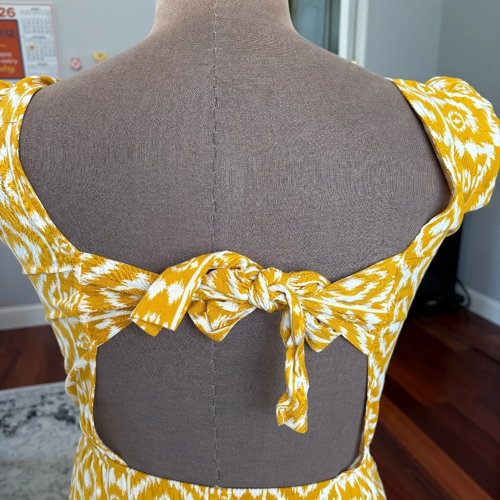 Retro-Bohemian Yellow Ikat Midi Dress - Picture 4 of 7